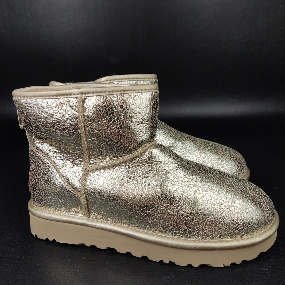 UGG Boots Women 6 Gold Classic Mini Metallic Crackle Ankle Boot 1125234